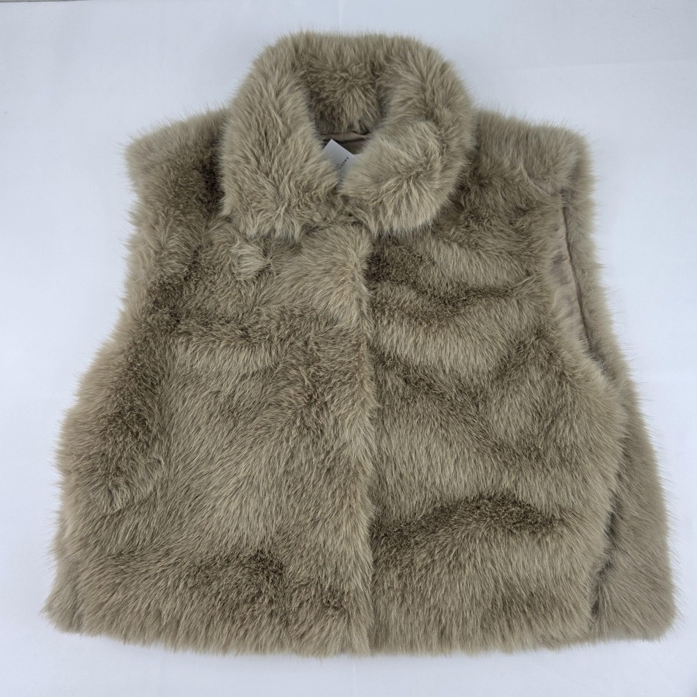 American Eagle Vest Womens L/XL Beige Faux Fur Snap Front Collared Warm